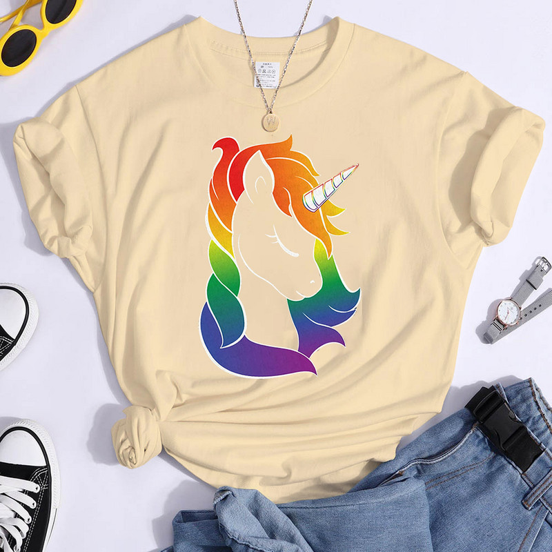 Tricou Unicorn Pride Tricouri estetice pentru femei Haine Lgbt Imprimare curcubeu Kawaii Tricouri amuzante pentru femei Topuri Camiseta