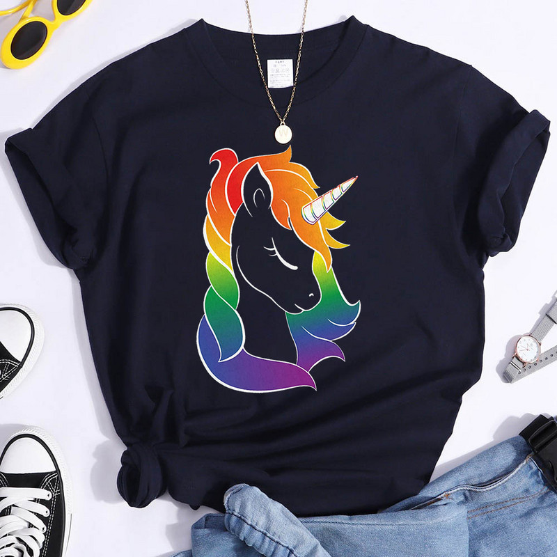 Tricou Unicorn Pride Tricouri estetice pentru femei Haine Lgbt Imprimare curcubeu Kawaii Tricouri amuzante pentru femei Topuri Camiseta