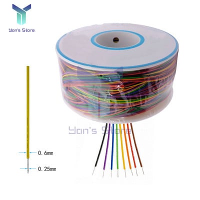 250M 30AWG кабел с тел 8 цвята PCB запояване Fly Iine 0,55 mm макетна платка Jumper Цветна изолационна обвивка Кабел калайдисана чиста мед
