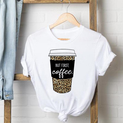 Leopard Coffee Love 90-es évek felső rövid ujjú alkalmi póló Női ruhák Divatos póló Nyári női pólók Grafikus pólók