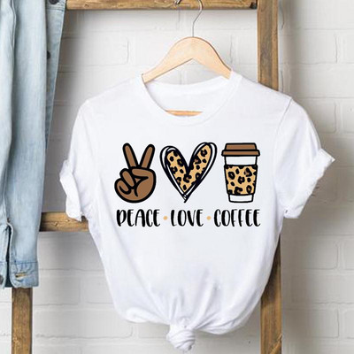 Leopard Coffee Love 90-es évek felső rövid ujjú alkalmi póló Női ruhák Divatos póló Nyári női pólók Grafikus pólók
