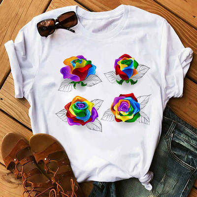 Rainbow Butterfly nyomott póló női fekete póló 90-es évek női aranyos grafikus póló Női nő nyári O-nyakú pólók felsők