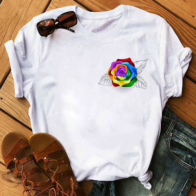 Rainbow Butterfly nyomott póló női fekete póló 90-es évek női aranyos grafikus póló Női nő nyári O-nyakú pólók felsők