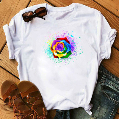 Rainbow Butterfly nyomott póló női fekete póló 90-es évek női aranyos grafikus póló Női nő nyári O-nyakú pólók felsők