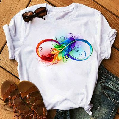 Rainbow Butterfly nyomott póló női fekete póló 90-es évek női aranyos grafikus póló Női nő nyári O-nyakú pólók felsők