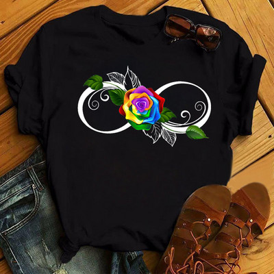 Rainbow Butterfly nyomott póló női fekete póló 90-es évek női aranyos grafikus póló Női nő nyári O-nyakú pólók felsők