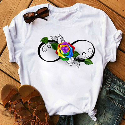 Rainbow Butterfly nyomott póló női fekete póló 90-es évek női aranyos grafikus póló Női nő nyári O-nyakú pólók felsők