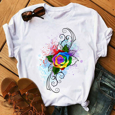 Rainbow Butterfly nyomott póló női fekete póló 90-es évek női aranyos grafikus póló Női nő nyári O-nyakú pólók felsők