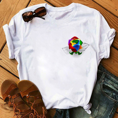 Rainbow Butterfly nyomott póló női fekete póló 90-es évek női aranyos grafikus póló Női nő nyári O-nyakú pólók felsők