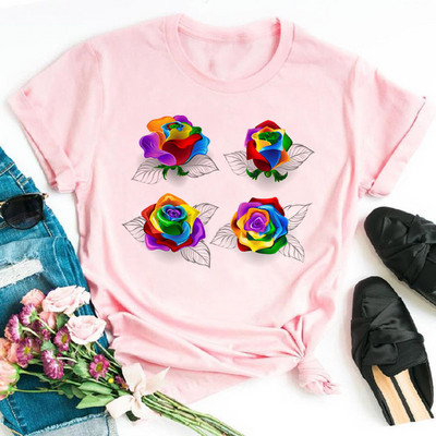 Rainbow Butterfly nyomott póló női fekete póló 90-es évek női aranyos grafikus póló Női nő nyári O-nyakú pólók felsők