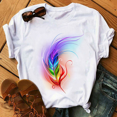 Rainbow Butterfly nyomott póló női fekete póló 90-es évek női aranyos grafikus póló Női nő nyári O-nyakú pólók felsők