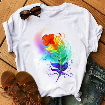 Rainbow Butterfly nyomott póló női fekete póló 90-es évek női aranyos grafikus póló Női nő nyári O-nyakú pólók felsők