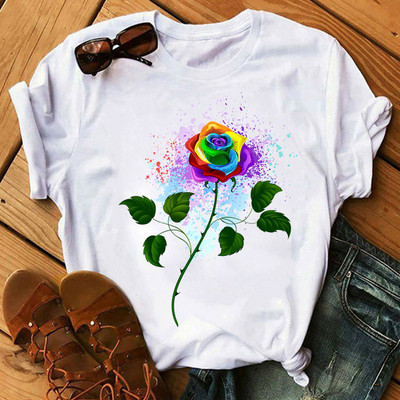 Rainbow Butterfly nyomott póló női fekete póló 90-es évek női aranyos grafikus póló Női nő nyári O-nyakú pólók felsők