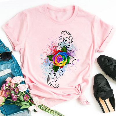 Rainbow Butterfly nyomott póló női fekete póló 90-es évek női aranyos grafikus póló Női nő nyári O-nyakú pólók felsők