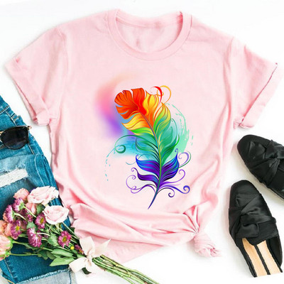 Rainbow Butterfly nyomott póló női fekete póló 90-es évek női aranyos grafikus póló Női nő nyári O-nyakú pólók felsők