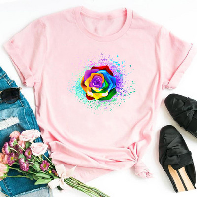 Rainbow Butterfly nyomott póló női fekete póló 90-es évek női aranyos grafikus póló Női nő nyári O-nyakú pólók felsők