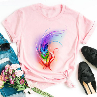 Rainbow Butterfly nyomott póló női fekete póló 90-es évek női aranyos grafikus póló Női nő nyári O-nyakú pólók felsők