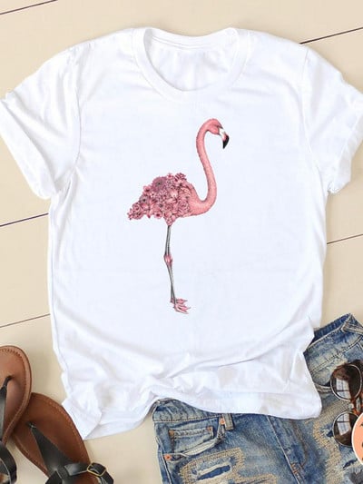 Grafikus pólók Rövid ujjú női alkalmi ruházat Flamingo Beach 90-es évek trendje nyári női divat Női póló Ruhák