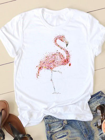 Grafikus pólók Rövid ujjú női alkalmi ruházat Flamingo Beach 90-es évek trendje nyári női divat Női póló Ruhák