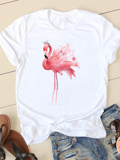 Grafikus pólók Rövid ujjú női alkalmi ruházat Flamingo Beach 90-es évek trendje nyári női divat Női póló Ruhák