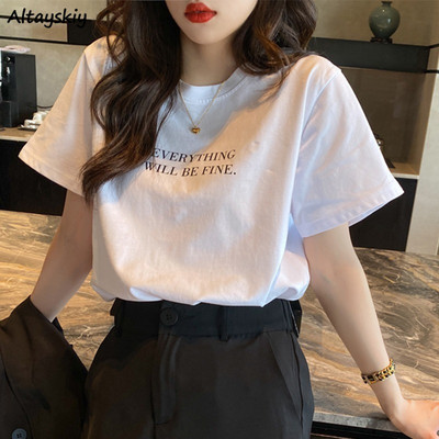 Тениски Дамски свободни обикновени Mujer De Moda Студентски тениски в цвят бонбон Дамски ризи с кръгло деколте Ежедневни летни улични дрехи в корейски стил