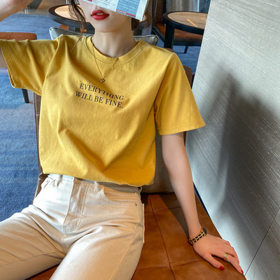 Pólók Női Laza Egyszerű Mujer De Moda Diákok Cukorka Szín Camisetas Női Kereknyakú Alkalmi koreai stílusú nyári utcai ruha