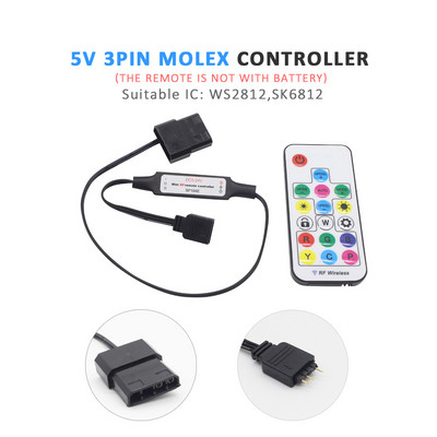 DC 5V 3Pin SATA RGB valdiklis Molex 4Pin kompiuterio korpuso apšvietimo pikselių valdiklis, skirtas WS2812B adresuotoms LED šviesos juostoms