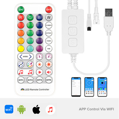 WS2811 WS2812B vezérlő Zene Bluetooth alkalmazás IR38 gombok beépített mikrofon WS2812-hez Címezhető Wifi Alexa Google IOS Android 5V-24V