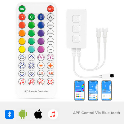 WS2811 WS2812B vezérlő Zene Bluetooth alkalmazás IR38 gombok beépített mikrofon WS2812-hez Címezhető Wifi Alexa Google IOS Android 5V-24V