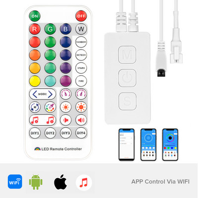 WS2811 WS2812B vezérlő Zene Bluetooth alkalmazás IR38 gombok beépített mikrofon WS2812-hez Címezhető Wifi Alexa Google IOS Android 5V-24V