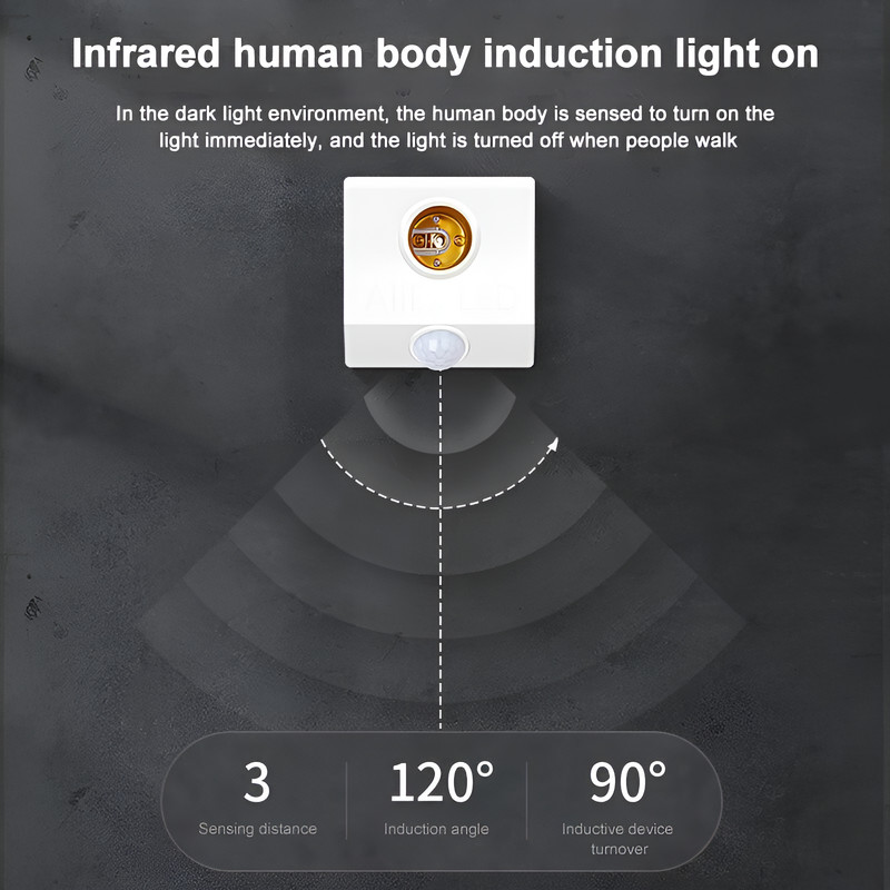 ÚJ 110V-240V Smart PIR indukciós infravörös mozgásérzékelő E27 LED lámpa talptartó világítással Vezérlő kapcsoló Izzó foglalat adapter