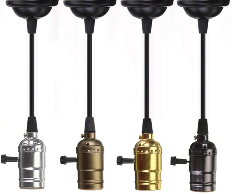 Grensk Retro Antik Lámpatalp E27 Vintage Alumínium lámpatartó Csavaros LED-es izzók foglalat 4 Szín kapcsoló illesztő adapterrel