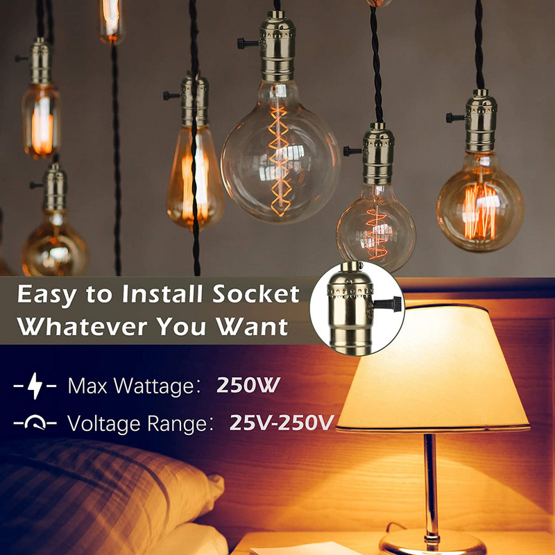 Grensk Retro Antik Lámpatalp E27 Vintage Alumínium lámpatartó Csavaros LED-es izzók foglalat 4 Szín kapcsoló illesztő adapterrel