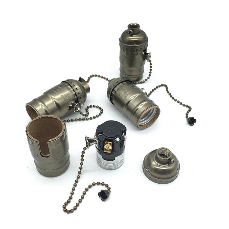 Grensk Retro Antik Lámpatalp E27 Vintage Alumínium lámpatartó Csavaros LED-es izzók foglalat 4 Szín kapcsoló illesztő adapterrel