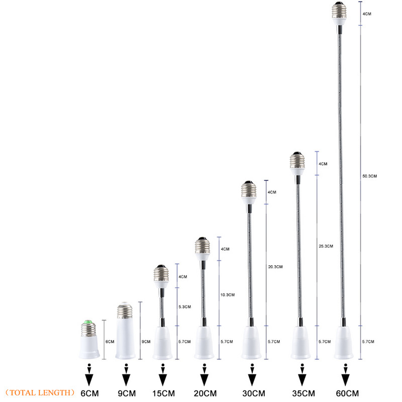 E27-től E27-ig meghosszabbítható lámpatalp lámpatartó konverter LED-es lámpatalp E27 foglalat hosszabbító adapter csavar 6/9/15/20/30/35/60cm