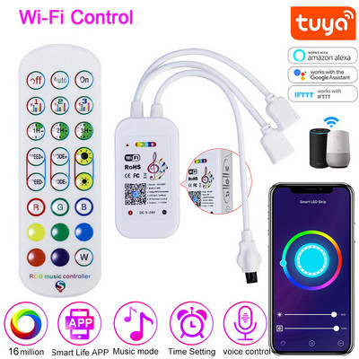 Tuya intelligens vezérlő LED RGB szalagfény szalagos fényerő-szabályozóhoz DC12V IR távirányító Bluetooth APP Wifi vezérlés Dolgozzon az Alexa Google Home segítségével