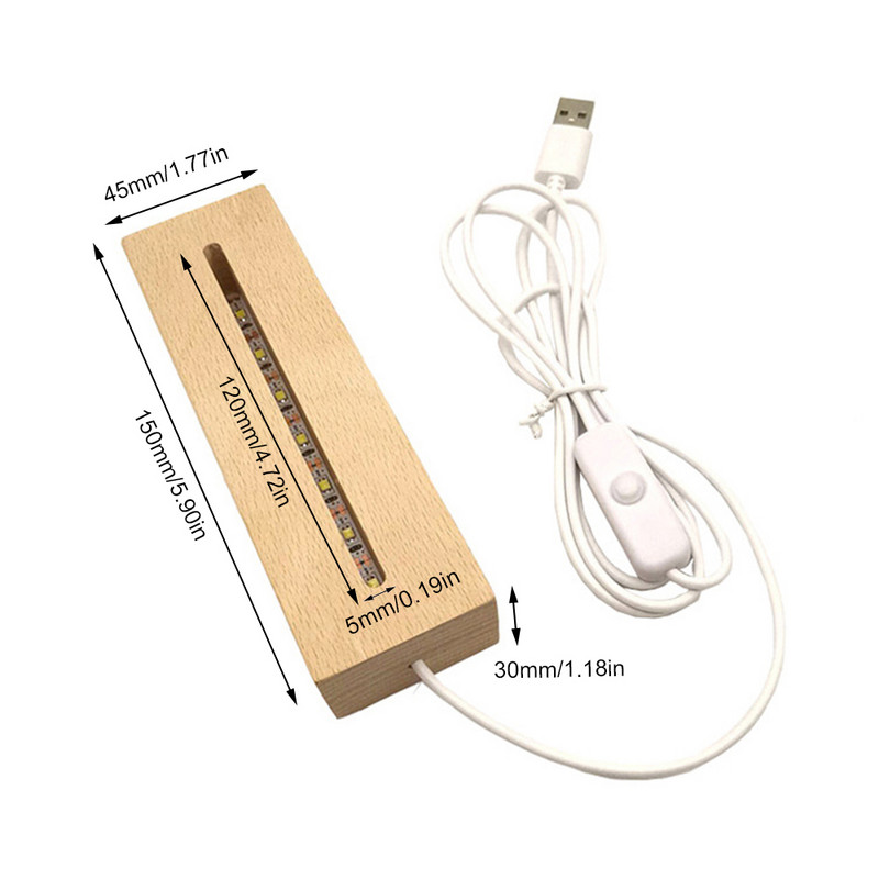 Baza LED din lemn masiv de fag dreptunghi pentru lampă cu litere din rășină, sticlă acrilică, rășină, artă, bază de afișare cu lumină din lemn, stand cu LED, dropship