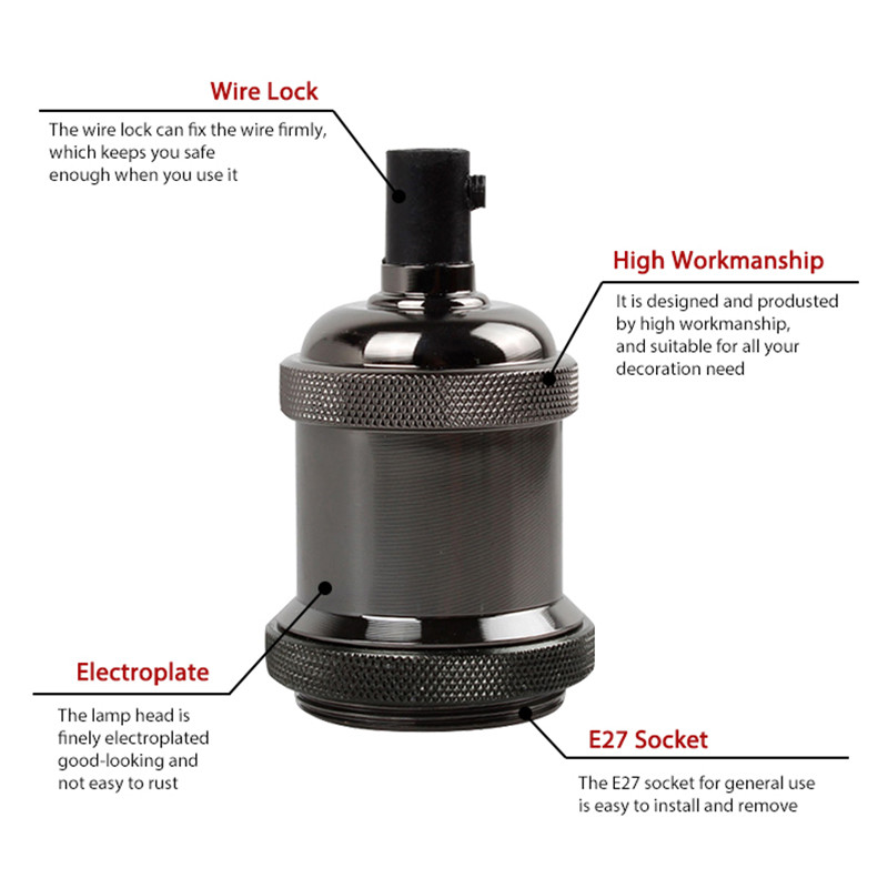 Vintage Edison lámpa E27 foglalat Retro függőlámpa izzó foglalat csavaros talp alumínium könnyűipari retro lámpatartó szerelvény