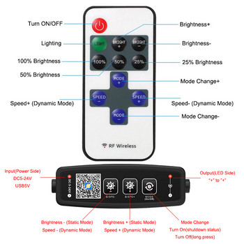 Ασύρματο τηλεχειριστήριο 11 πλήκτρων RF DC5-24V Μονόχρωμο LED λωρίδα φωτός Bluetooth APP Κουμπί ελέγχου για 3528 5050 φώτα ταινίας
