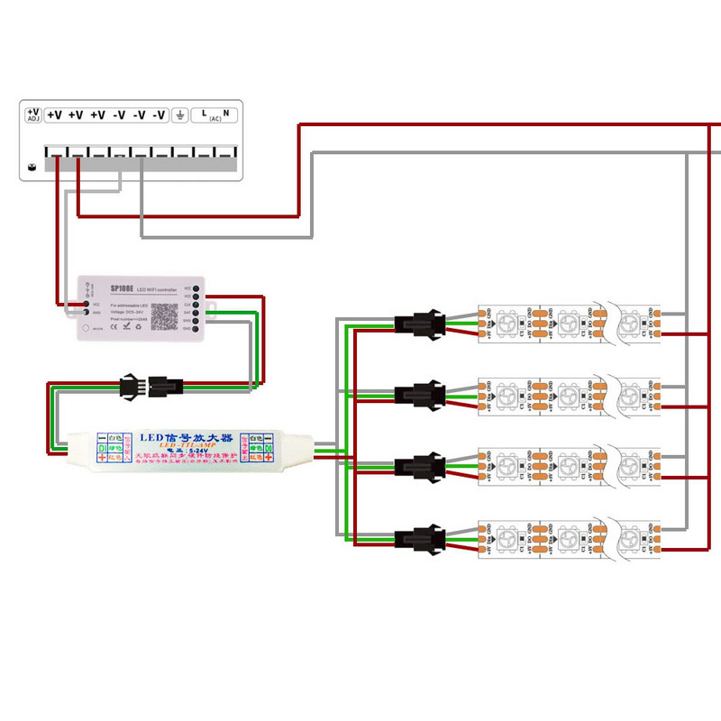 Mini TTL jelű LED erősítő átjátszó WS2811 WS2812B SK6812 3 tűs címezhető RGBIC LED szalagsor modulhoz 1 - 4/8 DC5-24V