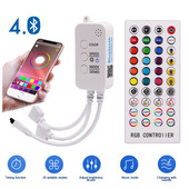 RGB LED szalagfényvezérlő DC12-24V Bluetooth zenevezérlő 40 gombos infravörös távirányítóval 5050 2835 RGB szalaghoz