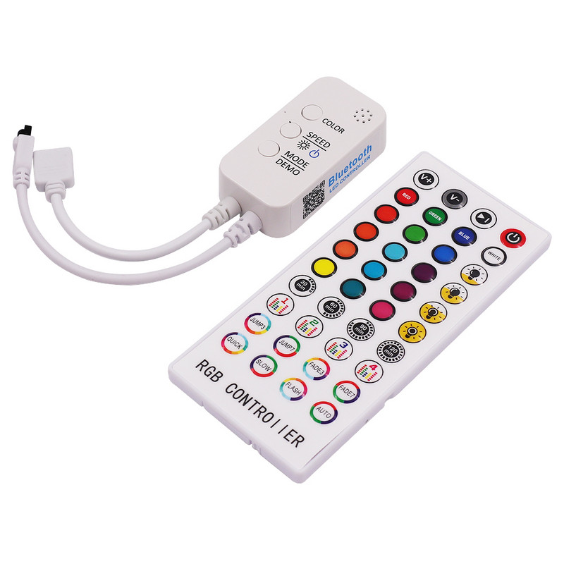 RGB LED szalagfényvezérlő DC12-24V Bluetooth zenevezérlő 40 gombos infravörös távirányítóval 5050 2835 RGB szalaghoz