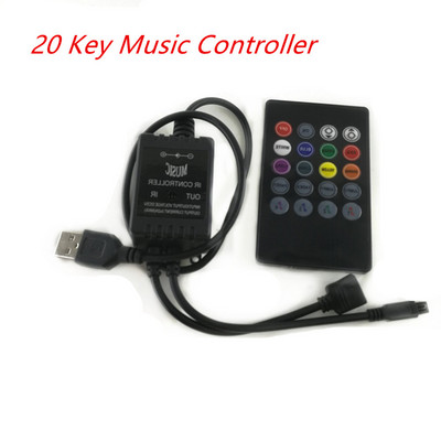 5-24V 20 zenei gomb IR vezérlő USB fekete Távirányító hangérzékelő RGB LED szalaghoz kiváló minőségű