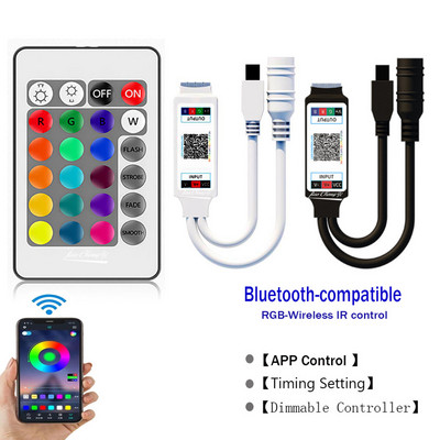 DC12V 24V RGB vezérlő Zene BT Smart APP vezérlés 24 gombos IR távirányítóval vagy Bluetooth-kompatibilis 5050 RGB LED szalaglámpához