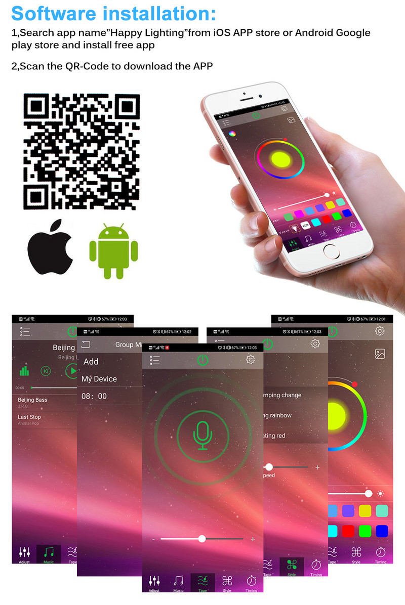 Bluetooth RGB LED vezérlő DC5-24V MIC Music Timer 40 gombos IR távirányító vezeték nélküli APP 5050 2835 SMD COB fénycsíkhoz