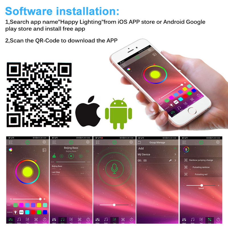 RGB LED vezérlő DC5-24V Bluetooth zenevezérlés 40 gomb 16 millió szín időzítő móddal 5050 2835 szalaghoz