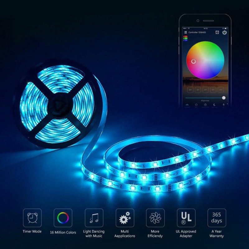 Intelligens Bluetooth LED fénycsík RGB fényszalag vezérlő Vezeték nélküli APP távirányító Zene időzítés Nappali Hálószoba Party