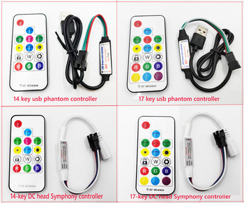 14/17 Key DC/USB LED Magic Color Controller 2048 Pixel 5V/12-24V Ασύρματο τηλεχειριστήριο RF για WS2811 2812 Addressable RGB Light