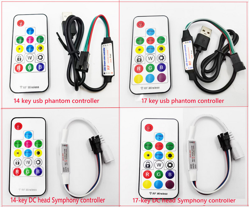14/17 gombos DC/USB LED Magic Color Controller 2048 pixel 5V/12-24V vezeték nélküli RF távirányító WS2811 2812 címezhető RGB fényhez