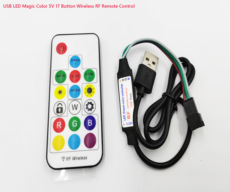 14/17 gombos DC/USB LED Magic Color Controller 2048 pixel 5V/12-24V vezeték nélküli RF távirányító WS2811 2812 címezhető RGB fényhez